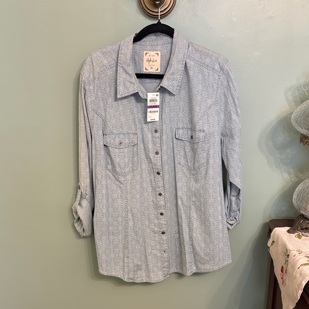 Style & Co. Soft Blue Patterned Shirt